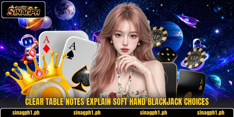 Clear table notes explain soft hand blackjack choices Clear table notes explain soft hand blackjack choices