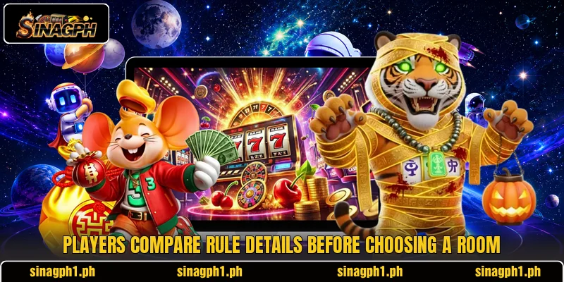 Players compare rule details before choosing a room Players compare rule details before choosing a room